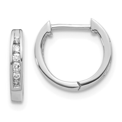 Pre-owned Skyjewelers Real 14kt White Gold Polished Diamond Hinged Hoop Earrings