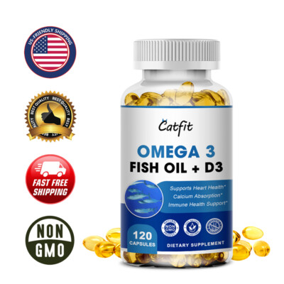 Omega 3 Fish Oil+Vitamin D3 Pills 3x Strength 1200mg EPA & DHA Highest Potency
