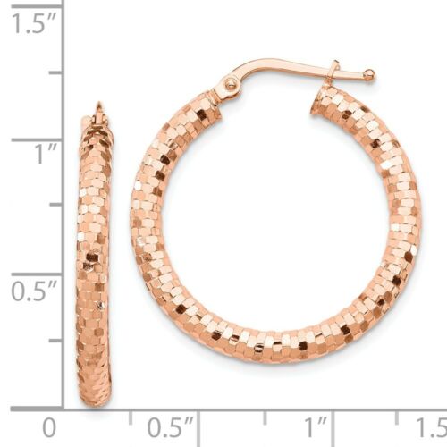 Pre-owned Accessories & Jewelry Italian 14k Rose Gold 3mm X 20mm Diamond Cut Textured Small Hoop Earrings