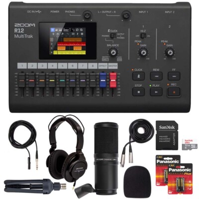 Zoom R12 MultiTrak Recorder with ZDM-1 Mic Pack Microphone, Headphones and More