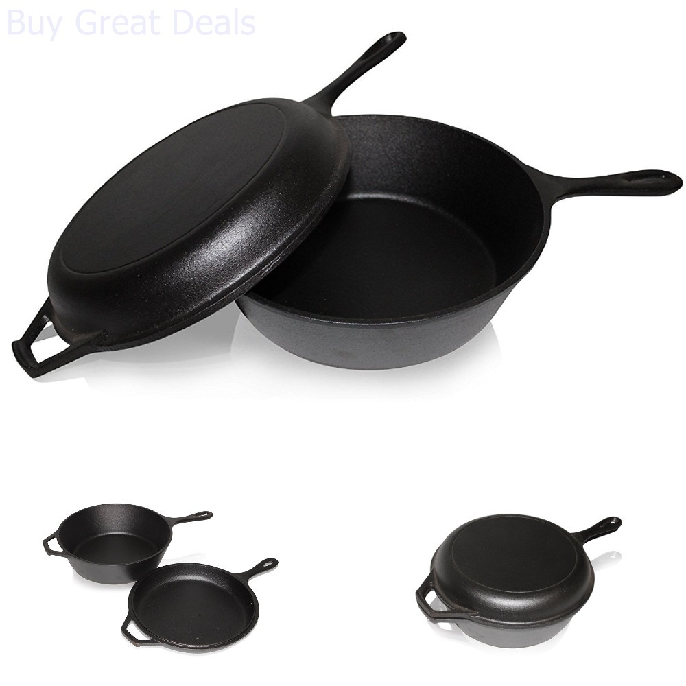 3 Qt Cast Iron Dutch Oven Deep Fryer Skillet Preseasoned Pot Pan Combo