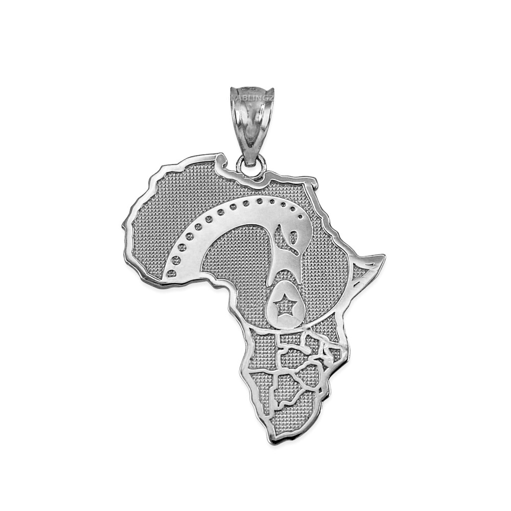 Pre-owned La Blingz White Gold Africa Map Adinkra Sankofa Pendant Necklace