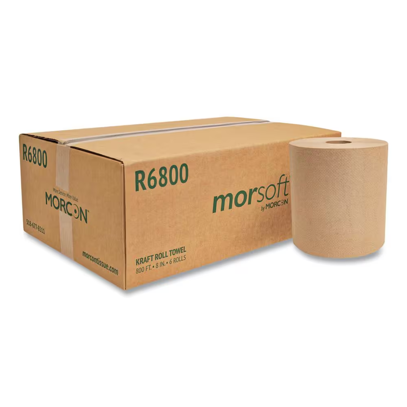 Brown Paper Towels 8in x 800 Ft Universal Roll Recycled Commercial Dispenser 6pk