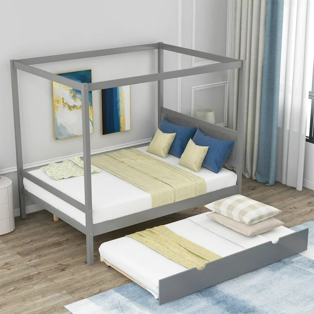 Design Full Size Canopy Platform Bed With Trundle For Kids S