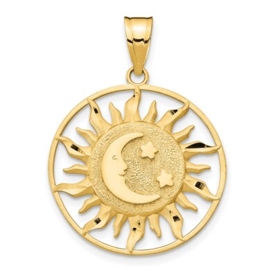 Pre-owned Superdealsforeverything Real 14kt Yellow Gold Diamond-cut Sun With Moon And Stars Charm