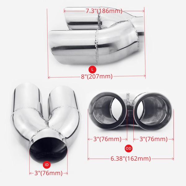 Dual Wall Exhaust Tips 3" Inlet Stainless Steel Quad 3" Out Staggered