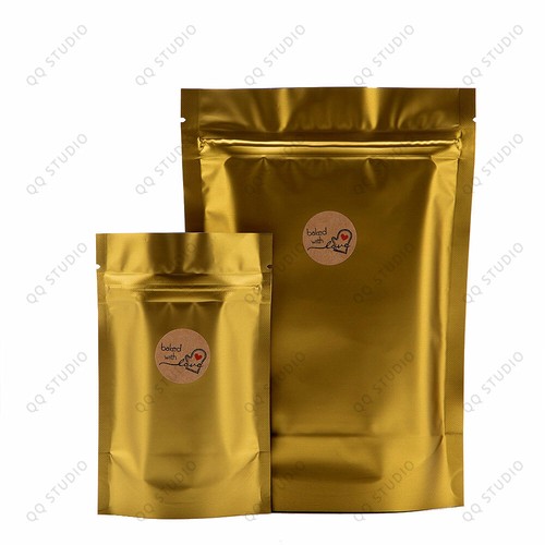 500 1in Kraft Heart Baked with Love Sticker Round Shaped Chrome Paper For Bakery