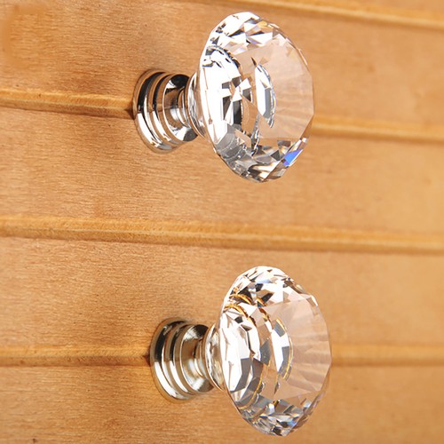 16X 40MM Clear Crystal Glass Door Knobs Handles Diamond Drawer
