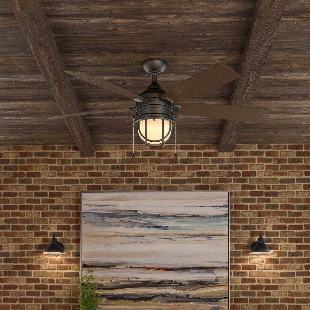 Seaport 52 In Led Indoor Outdoor Natural Iron Ceiling Fan With