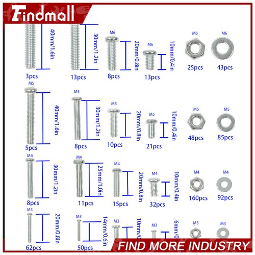 Findmall 1080Pcs Metric Machine Screws Bolts And Nuts Assortment Kit M3/M4/M5/M6