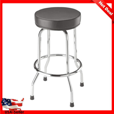 Swivel Bar Stool W/Padded Garage Shop Seat Chrome Plated Anti-Slip Legs Black