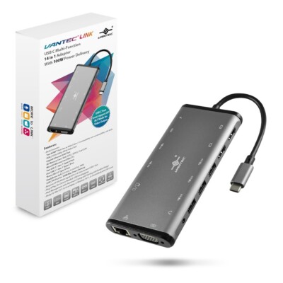 Vantec Link USB C Multi-Function 14 In 1 Adapter With 100W Power Delivery