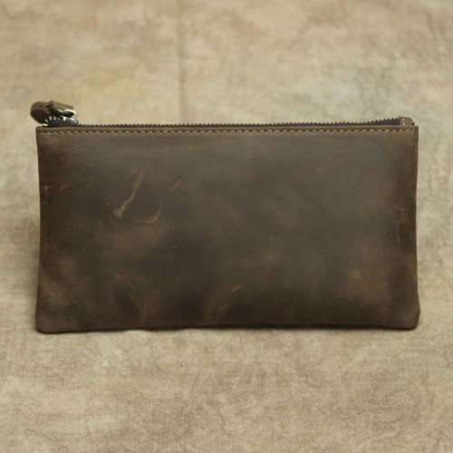 Leather Cash Long Wallet Envelope Zipper Pouch - Money Holder for Men & Women^