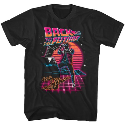 Back To The Future Neon Sunset Men'S T Shirt 80S Synthwave Delorean Mcfly Movie