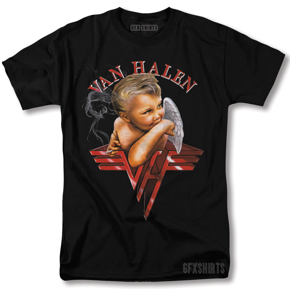 Van Halen Shirt Smoking Baby Angel Rock Concert Tour Vntg Design T-Shirt