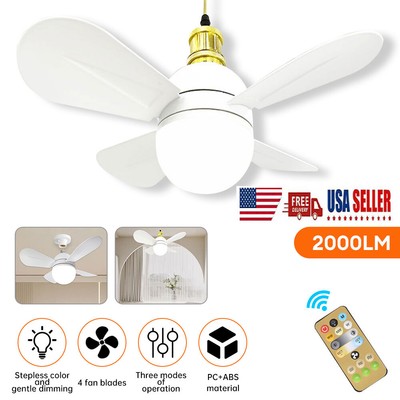 48W Ceiling Fan w/ Remote Control LED Light Fan E27 Base, Silent Ceiling Fan
