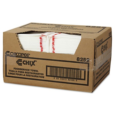 Chix 8252 13" x 21" Cotton Food Service Towels - White/Red (150/Ct) New