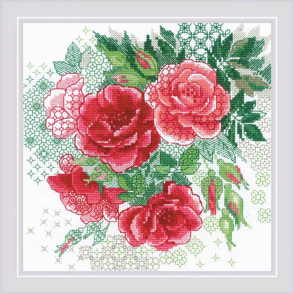 Riolis counted Blackwork stitch Kit Red Rose Hip 20x20cm, DIY