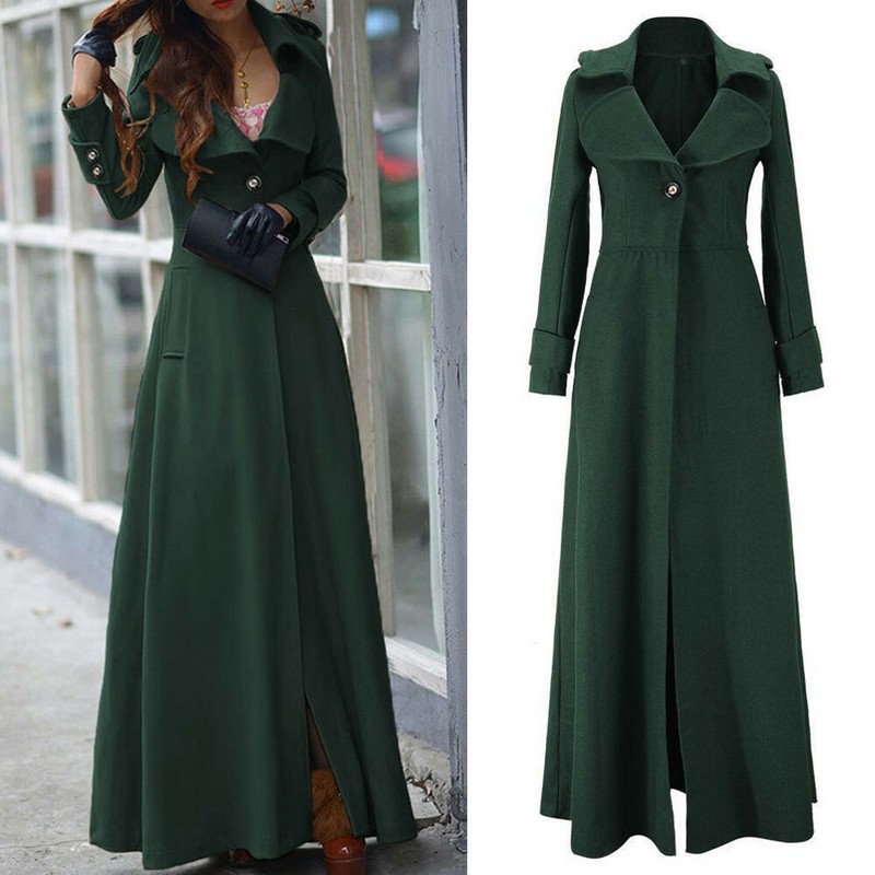 Womens Fashion Lapel Long Jacket Winter Warm Slim Fit Maxi Trench