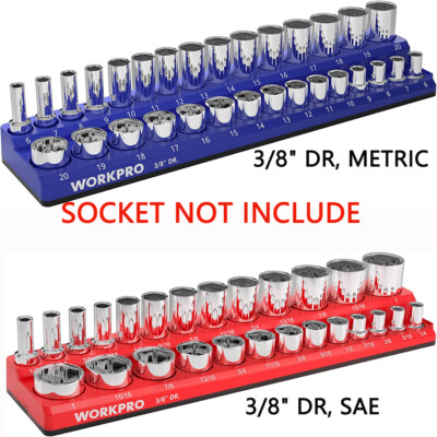WORKPRO 1/2'' Magnetic Socket Organizer SAE/METRIC 16/19PCS Standard Size Sockets