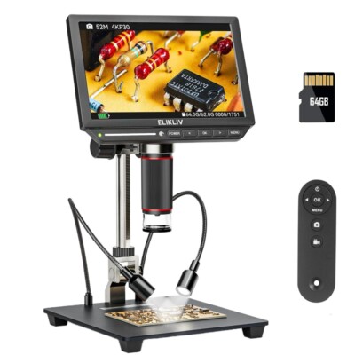 Elikliv Digital Microscope 2000X 8'' 4K 52MP Soldering Microscope Coin Magnifier