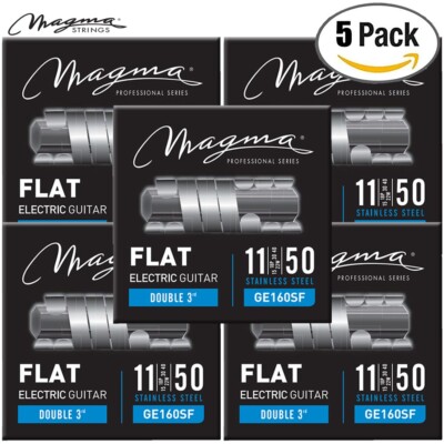 5-PACK Magma GE160SF Stainless Steel Flatwound Electric Guitar Strings 11-50