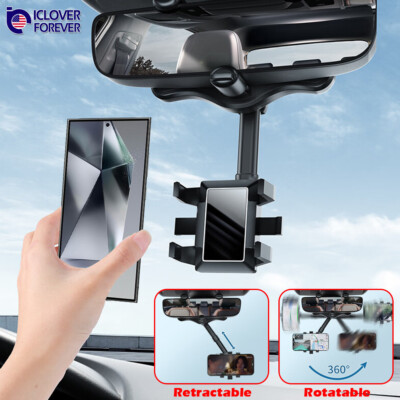 360° Car Phone Holder Rear View Mirror Mount For Samsung S24 S23 Plus Ultra A55