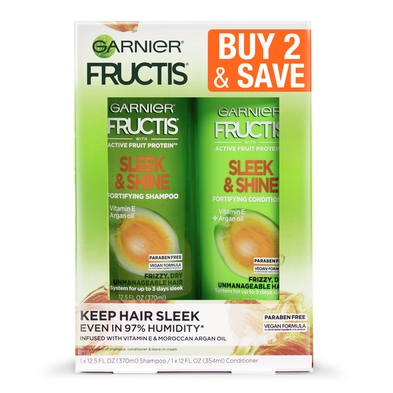 Garnier Fructis Sleek & Shine Shampoo and Conditioner for Frizzy Dry Hair, 1 Kit