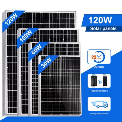 30W/60W/100W/120W Solar Panel Mono HighEfficiency 12V for Sunshed Caravan Boat