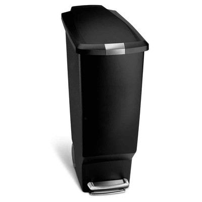 New40-Liter Black Plastic Slim Step-On Trash Can