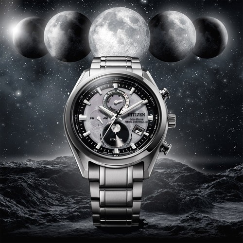 Pre-owned Citizen Tsuki-yomi By1010-81h Titanium Duratect Perpetual Global Radiocontrolled