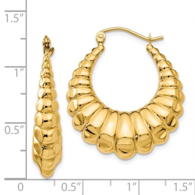 Pre-owned Superdealsforeverything Real 14kt Yellow Gold Polished Scalloped Hollow Hoop Earrings