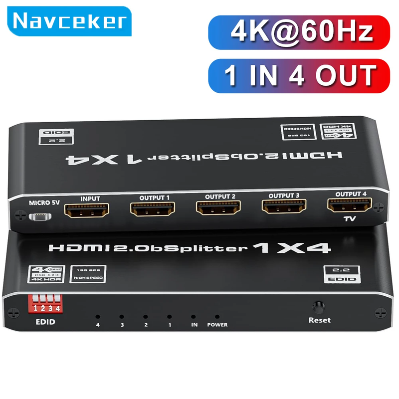 4K 60Hz HDMI-compatible Splitter 1 input 4 outputs HDMI Adapter one to 2 4 HD Vi