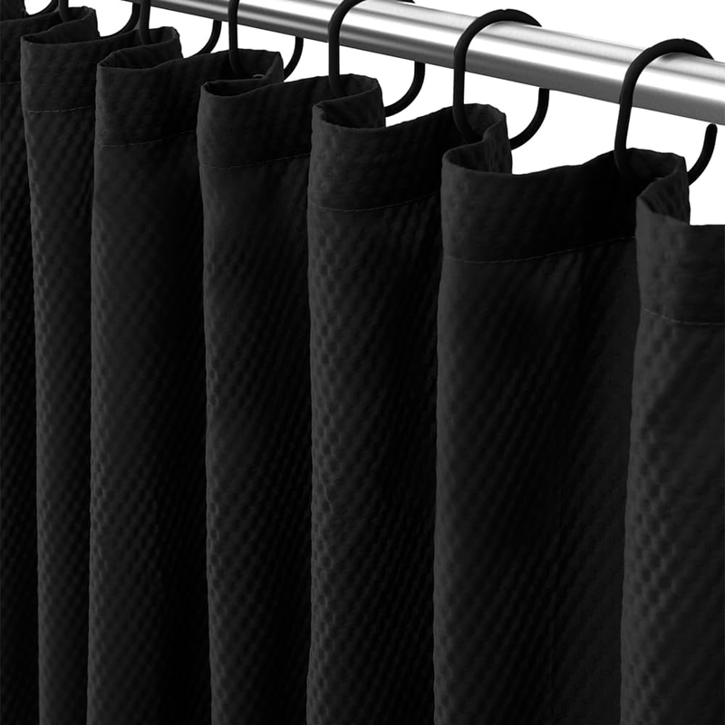 Black Shower Curtain or Liner, Waffle Shower Curtain Set with Hooks, Fabric Show