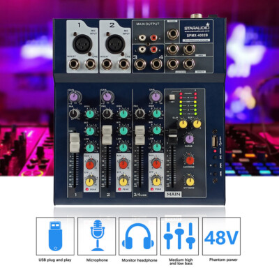 4CH Audio Live Mixer USB DJ MP3 Sound Mixing Console  Studio KTV Mixer BT System