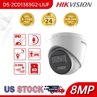 Hikvision 4K 8MP Turret Hybrid IP ColorVu Camera DS-2CD1383G2-LIUF 2.8mm +Audio