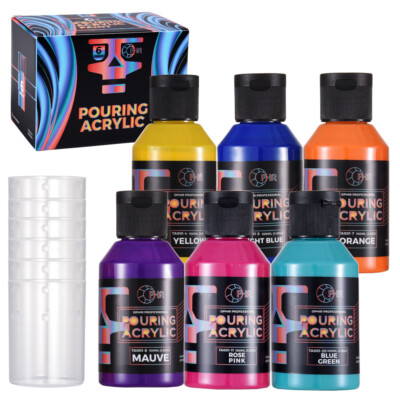 OPHIR 6x Pouring Acrylic Paint Set Pre-Mixed High Flow 100ML/Bottle Arts Supply