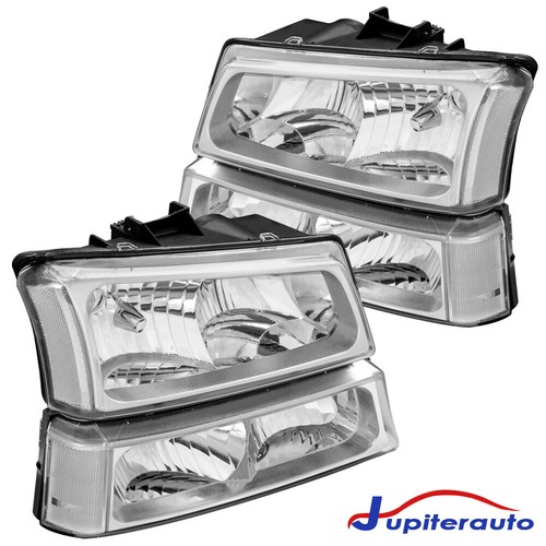 For 2003-2006 Chevrolet Silverado 1500 2500HD Chrome Headlights +Bumper Light