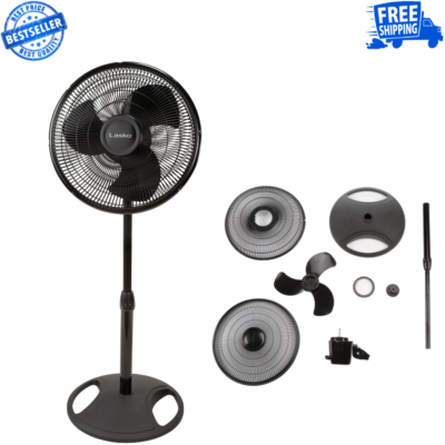 Pedestal Fan 16 Inch 3 Speed Black Floor Stand Up Oscillating Cool
