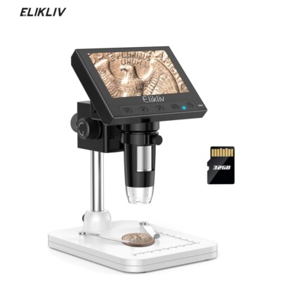 Elikliv USB Digital Microscope with Screen 1000X 4.3'' LCD Screen for Error Coin