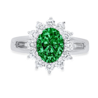 Pre-owned Pucci 2.36 Oval Halo Simulated Emerald Classic Bridal Statement Ring 14k White Gold