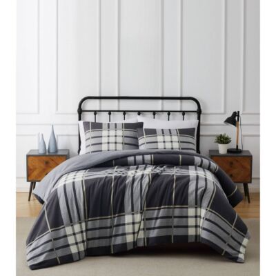 3pc King Milo Plaid Flannel Comforter Set Gray - Truly Soft