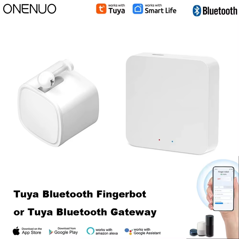 Tuya Bluetooth Finger Robot Switch Button Pusher and Tuya Bluetooth Gateway for