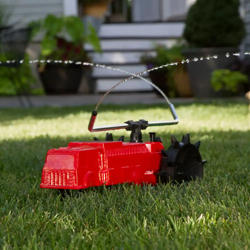 Lawn Garden Sprinkler Self-Propelled High Traction Wheels Red Cast Iron