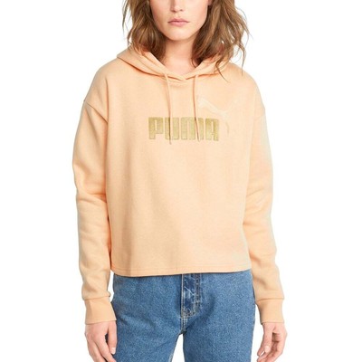 

Puma Essentials+ Укороченный металлический пуловер с капюшоном с логотипом Женская Размер  Повседневная Ou, Оранжевый