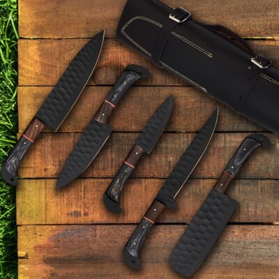 Pro Handmade Hand Forged Damascus Steel Chef Knife Set Kitchen Knives Full Tang