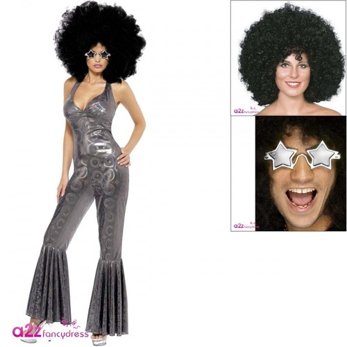 Womens Disco Diva 70s 1970s Retro Flares Adult Ladies Fancy Dress