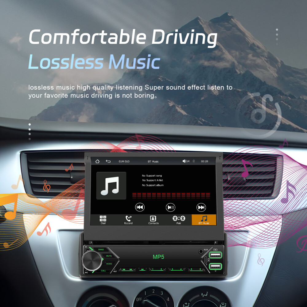 Single 1DIN 7" Car Stereo Radio Apple Carplay Android Auto GPS Flip Out Screen