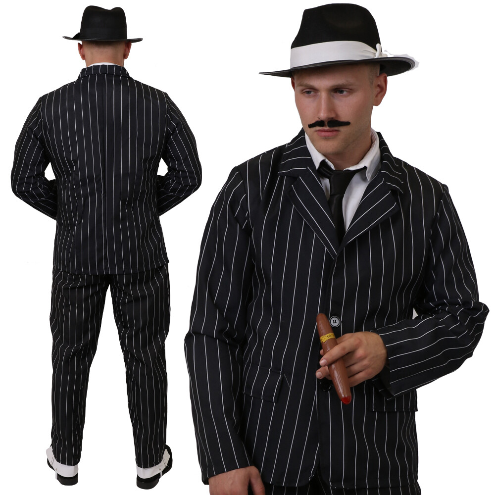 MENS 1920'S PINSTRIPE GANGSTER SUIT ADULTS FANCY DRESS COSTUME MAFIA