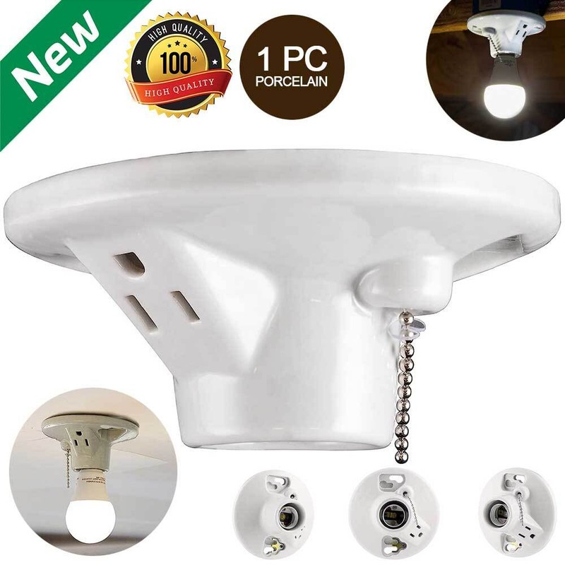 Porcelain Light Bulb Socket To 3 Prong Socket Outlet Adapter Pull Chain Socket